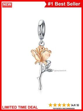 925 Sterling Silver Rose Flower Charm Bead for Bracelet